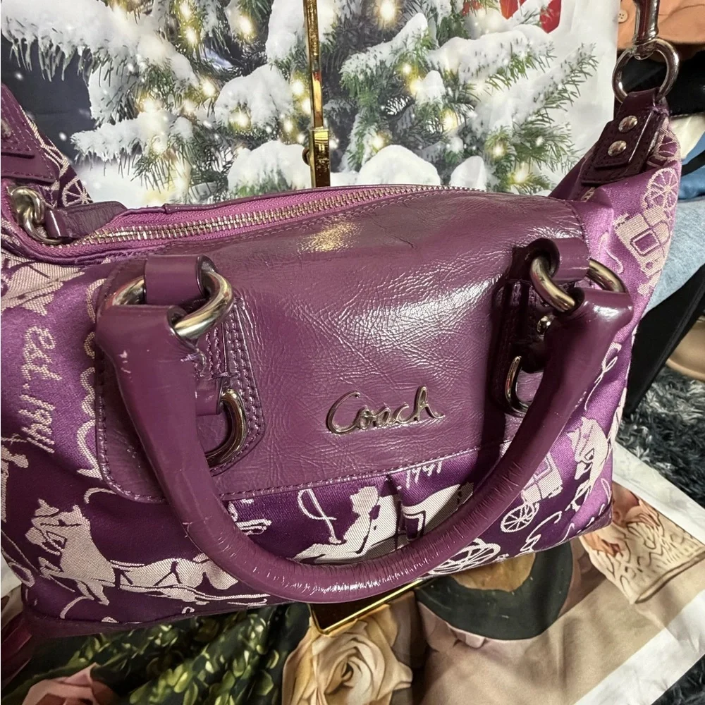 Coach Ashley Purple Horse & Carriage Satchel Purse Bag - Picture 8 of 14